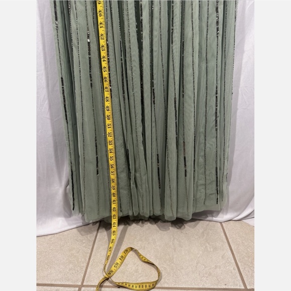 NEW $598 Mac Duggal [ 16 ] Sequined Illusion Long Sleeve A-line Gown‎ Sage Green - Picture 4 of 14